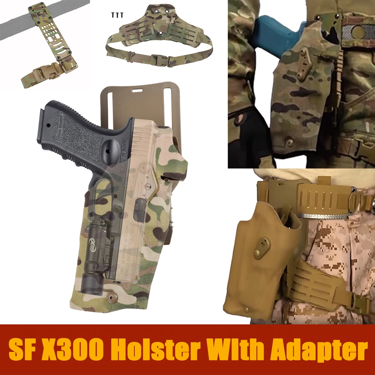 Funda de pistola Surefire X300 mano derecha para G17 Gen4 G19 X300U MHA LSK adaptador de funda de liberación rápida Modular QLS de 3 orificios - imagen 3