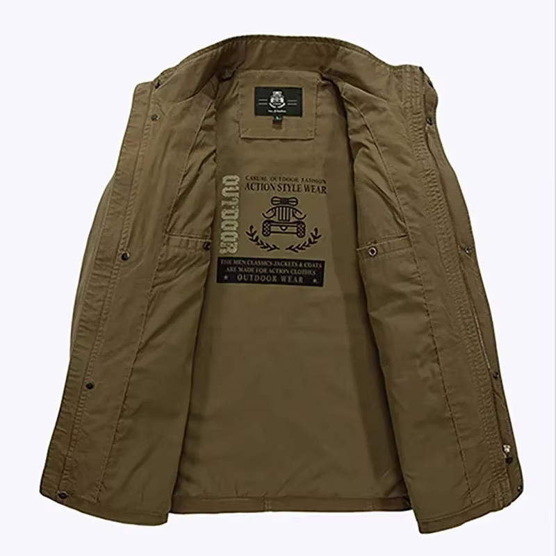Chaqueta militar de algodón con múltiples bolsillos para hombre, prendas de vestir de calidad, abrigos informales de longitud media, talla grande, primavera y otoño - imagen 5