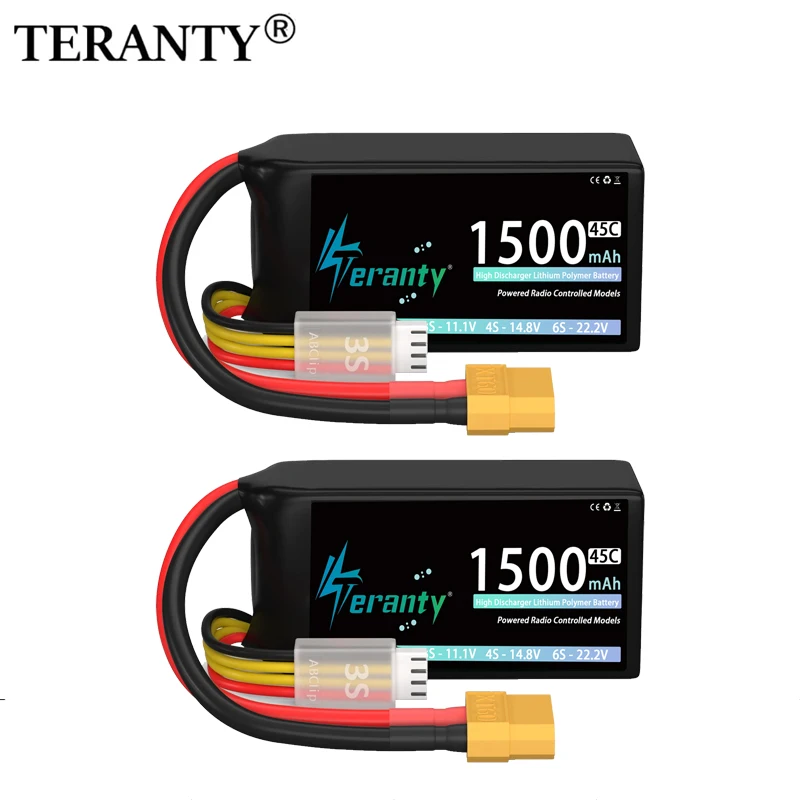 1/2 Uds TERANTY 3S 1500mAh batería Lipo corta 11,1 V 45C con enchufe T/XT30/XT60 para RC coche camión Drone avión FPV RC Hobby piezas