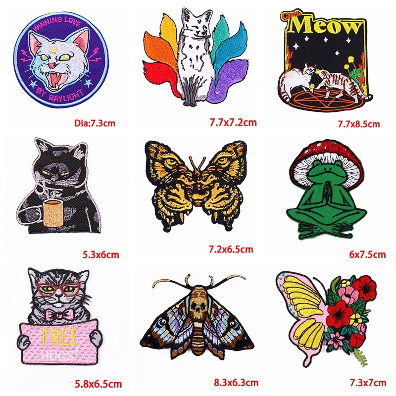Parche bordado de animales de dibujos animados, parches termoadhesivos para planchar en la ropa, gato, zorro, dinosaurio, 10 unids/lote - imagen 5