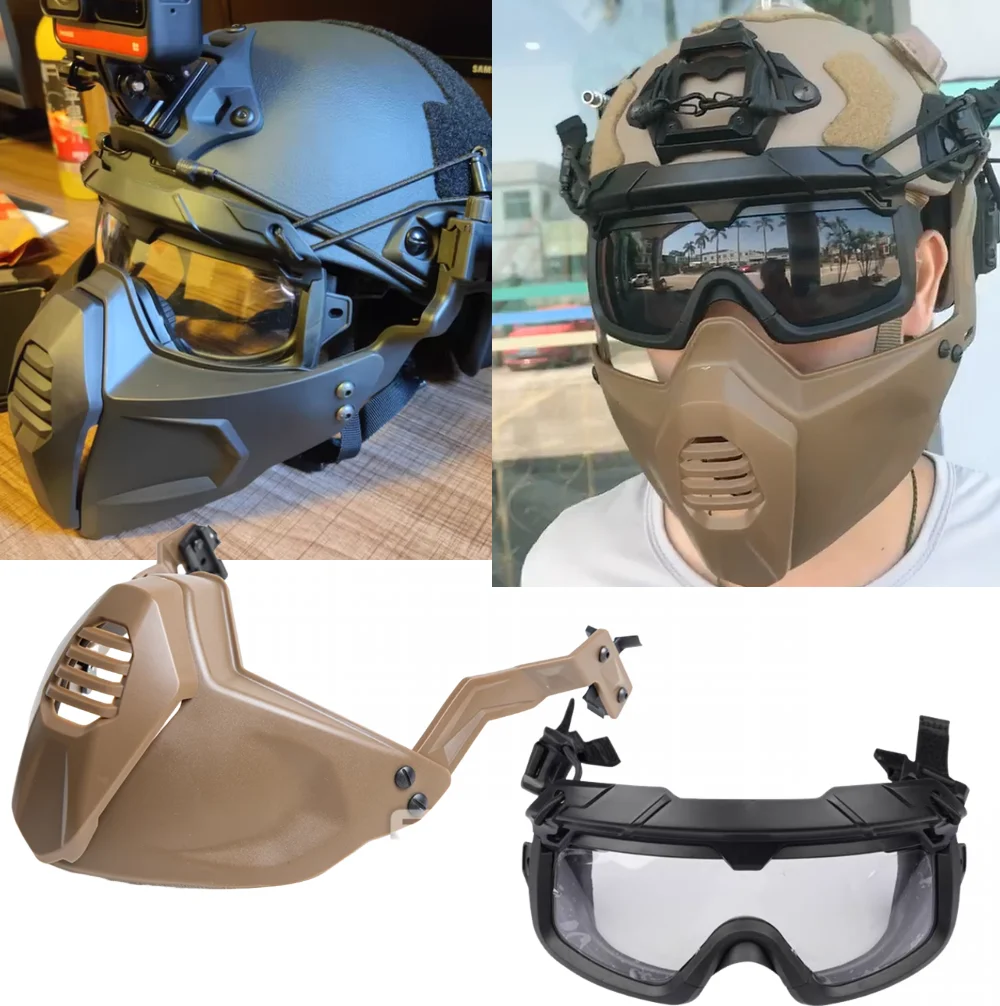 Soporte para casco táctico, máscara protectora de media cara, máscara antiniebla, impacto de paintball, lente dual, gafas de campo CS desmontables - imagen 2