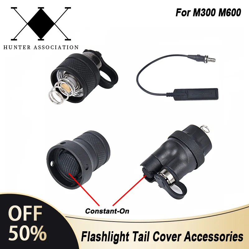 WADSN, linterna de Airsoft, tapa trasera de Metal, cubierta de interruptor de presión de doble función, SF M300 M600, linterna, luz de caza, accesorios - imagen 5