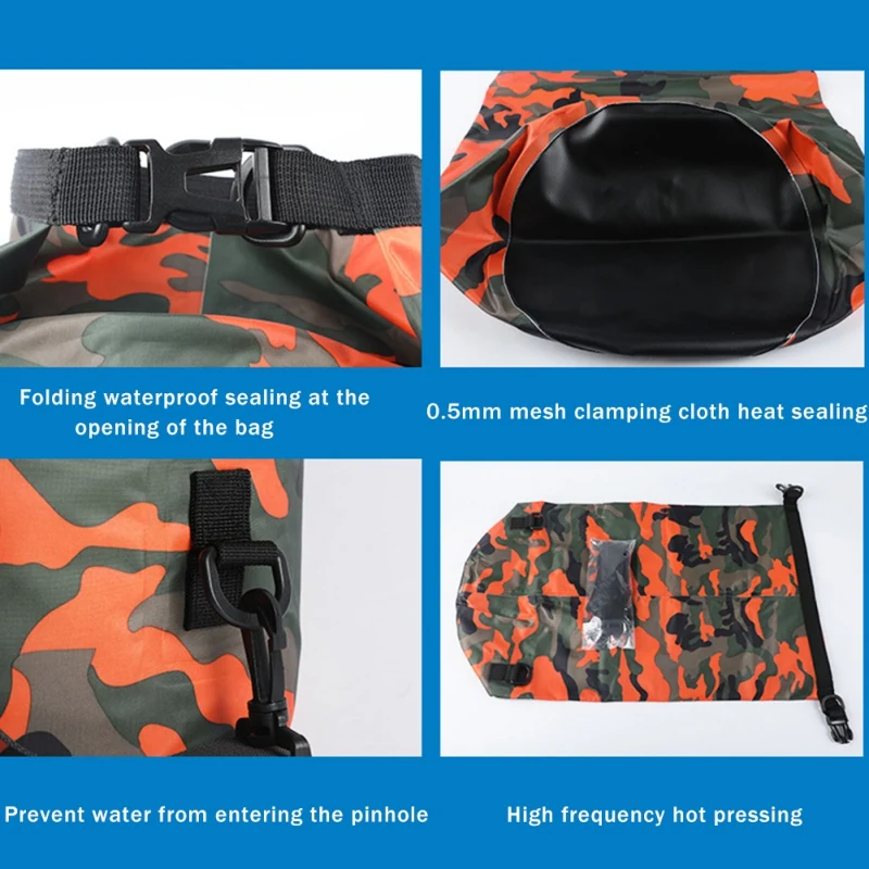 Bolsa seca impermeable para hombre y mujer, bolsa plegable para buceo al aire libre, playa, natación, Rafting, río, Océano, mochila con correas, 5L, 10L, 20L - imagen 4