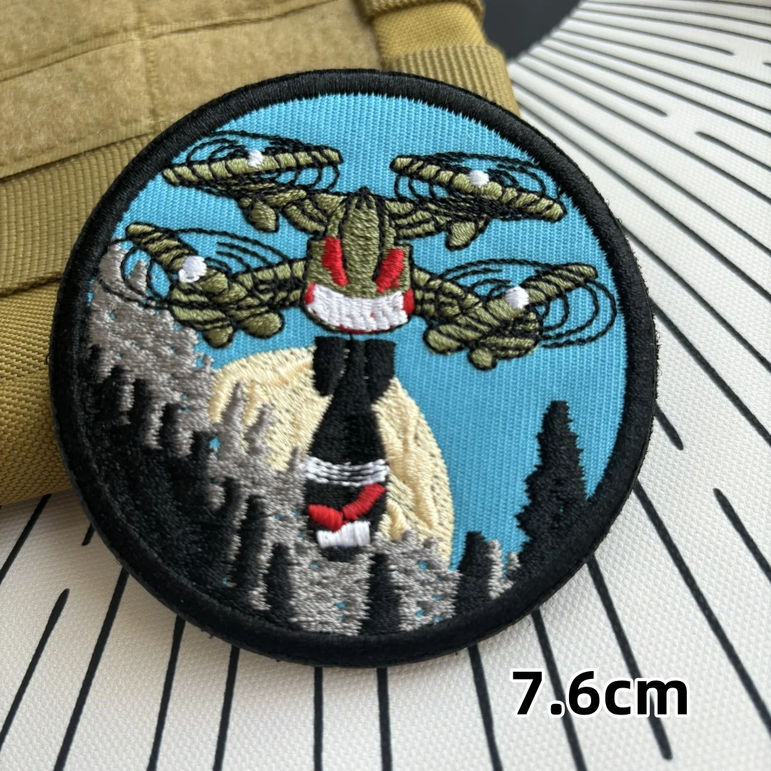 Bonito parche bordado de gatos sin besos, insignia de moral de tiburón militar submarino, parches de gancho y bucle, Drones tácticos, apliques de mochila - imagen 4