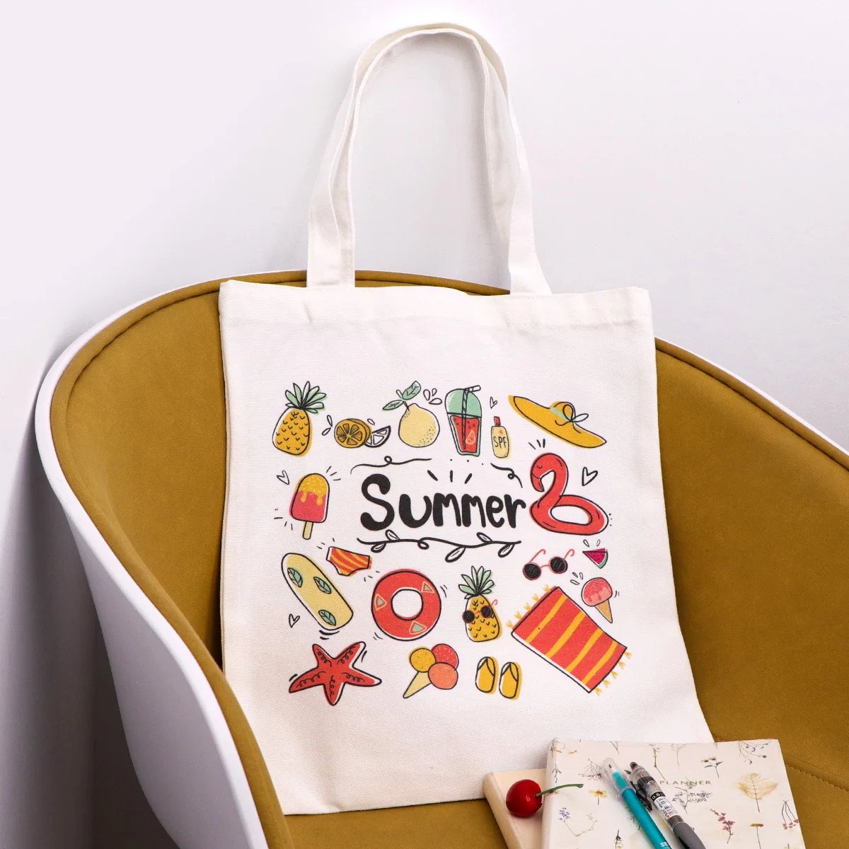 Bolso de mano de lona de verano, bolso de fruta encantador, bolsos de compras para mujer, bolso de hombro plegable, bolsa de almacenamiento de moda - imagen 4