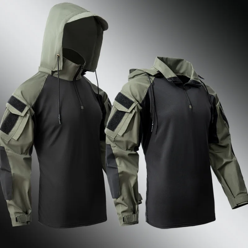 Conjunto de camiseta de combate, camisas tácticas a prueba de viento, capucha Softair Airsoft, entrenamiento de Paintball, ropa de caza, ropa de trabajo resistente al desgaste - imagen 2
