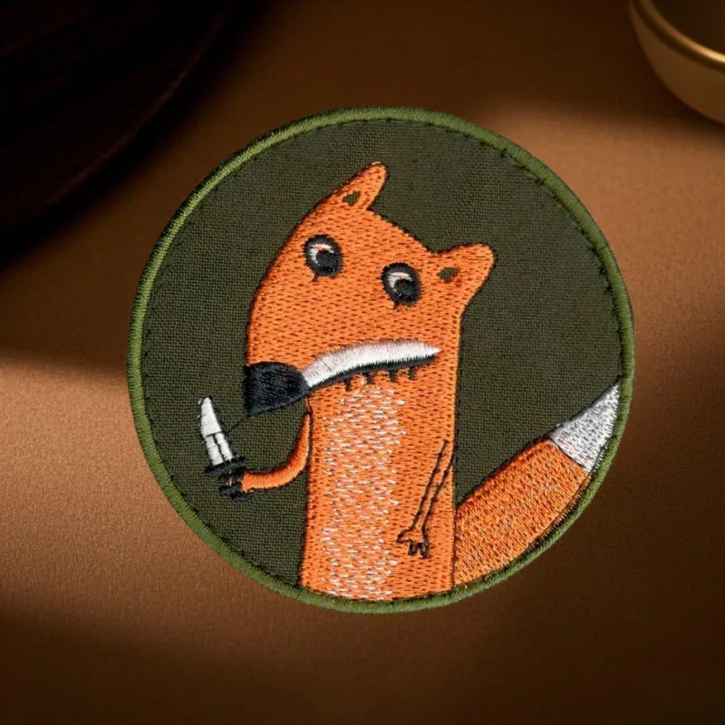 El zorro con el cuchillo bordado la insignia de moral parche brazalete táctico gancho y bucle mochila militar sombrero accesorios pegatinas - imagen 5