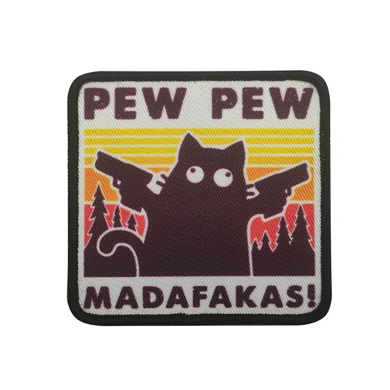 Parches tácticos Pew Madafakas, bordados divertidos, gancho y bucle, doble lanza militar, insignia de moral de gato negro, pegatinas de mochila - imagen 2