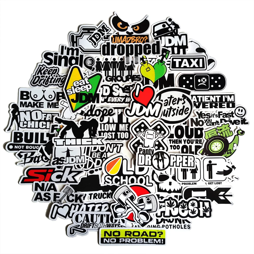 50 Uds. Divertidos pegatinas de estilo JDM monopatín equipaje parachoques bicicleta coche motocicleta Scooter calcomanías geniales pegatina bomba juguete impermeable - imagen 2