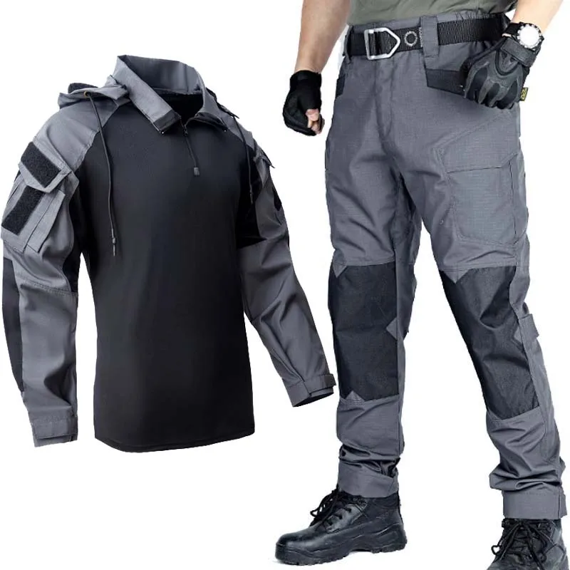 Trajes de uniforme táctico, camiseta resistente al desgaste, ropa de trabajo con capucha, pantalones, ropa para hombre, camisas de combate, ropa de caza de Paintball Airsoft