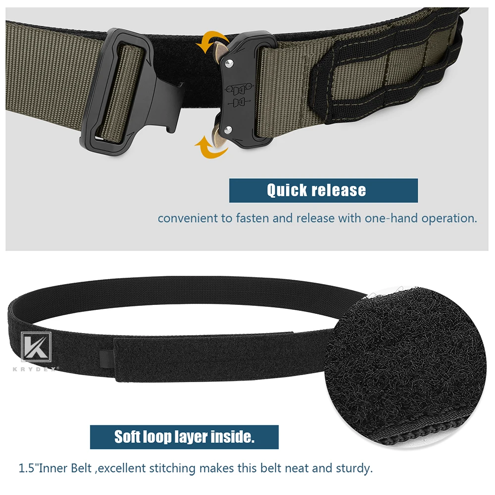 KRYDEX 2 EN 1 MOLLE Cinturón táctico para hombre de 1,75" y 1,5" con hebilla de liberación rápida Ranger Green+Black - imagen 4