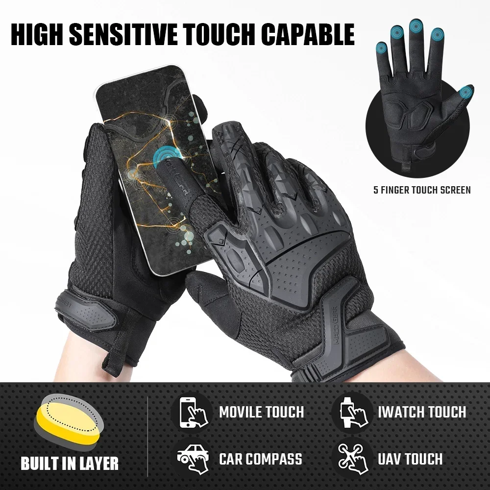 Guantes tácticos para hombre, pantalla táctil, deportes al aire libre, senderismo, ciclismo, caza, montar en bicicleta, equipo protector de goma antideslizante, negro - imagen 3