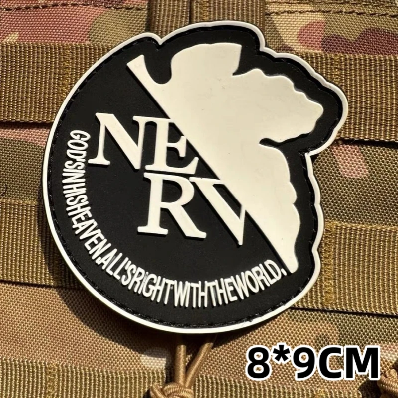 Brazalete de PVC Evangelion NERV, parches tácticos militares, insignia de moral luminosa azul marino, gancho y bucle rojo en mochila, pegatinas para ropa - imagen 4