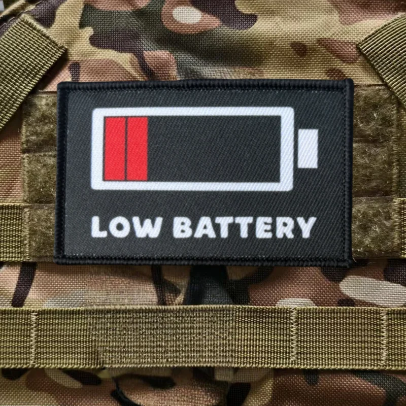 Parche de impresión de batería baja, chaleco táctico, sombreros con gancho y bucle, insignia de moral, mochila, pegatinas decorativas, parches para brazalete para ropa