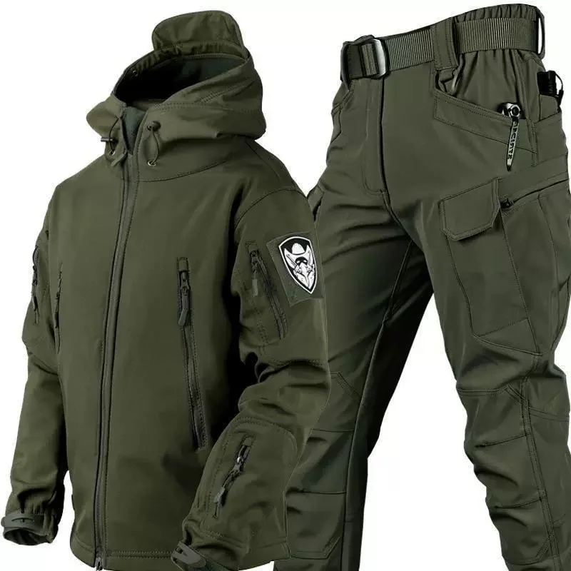 Uniforme de entrenamiento táctico impermeable para hombre, conjunto de camuflaje de lana de concha suave, traje de combate de invierno, cortavientos, cálido, con múltiples bolsillos para exteriores