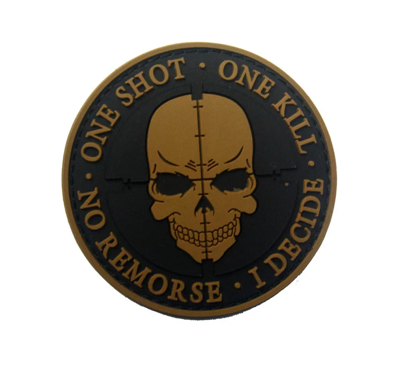 Parches de goma de calavera sin cuchillo, parche decorativo militar táctico sin vida, insignias de PVC de combate One Shot One Kill para costura de bolsas y gorras - imagen 4