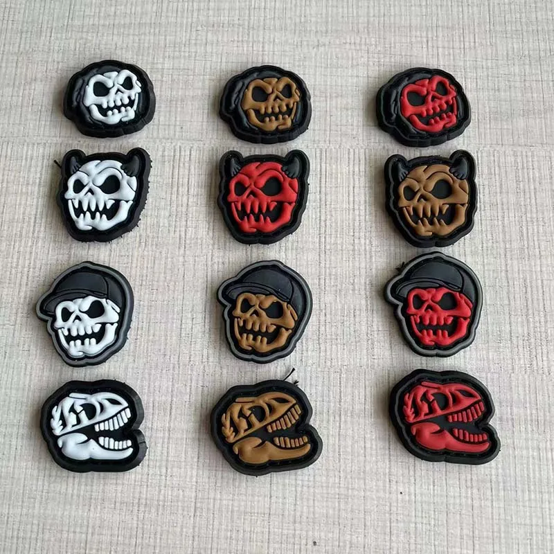 Mini parches tácticos para mochila de goma de PVC 3CM /3D con gancho, divertido cráneo de calabaza, pegatinas de insignia fósil de dinosaurio, parche masculino - imagen 3