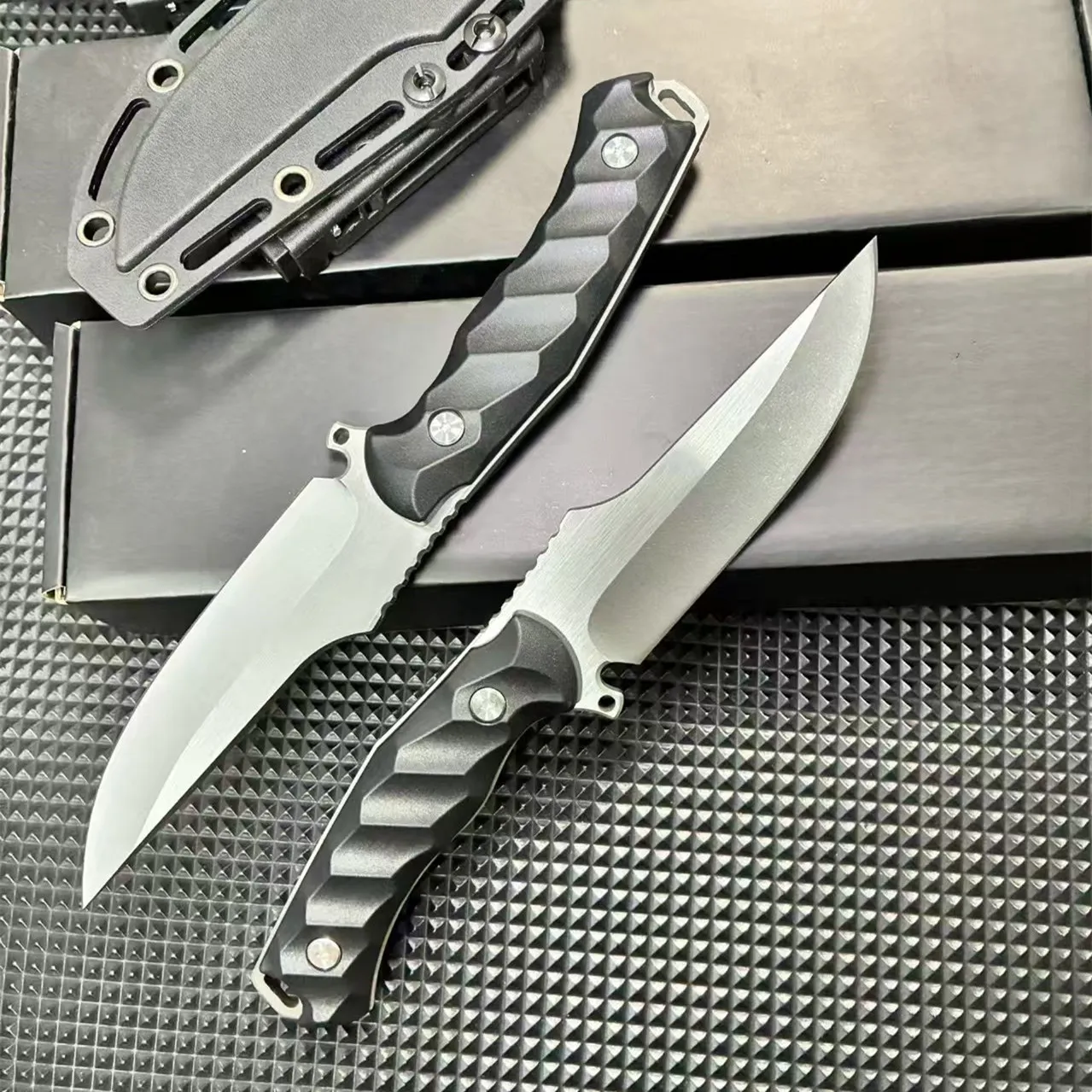 Cuchillo al aire libre, cuchillo de supervivencia, cuchillo de camping y senderismo de una sola pieza, cuchillo de bolsillo de autodefensa con funda K, cuchillo recto pequeño - imagen 2