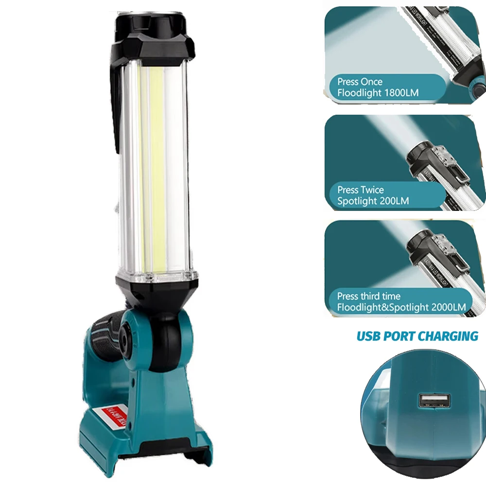 Lámpara LED para herramientas, luz de trabajo para Makita, batería de iones de litio de 18V BL1830 BL1850, linterna para exteriores, reflector portátil