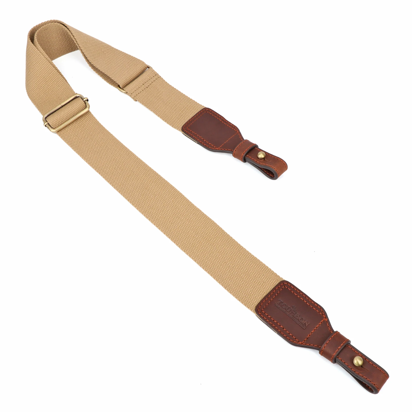 Tourbon Hunting 5cm Wide Gun Sling Durable Webbing Leather Rifle Air Gun Shoulder Strap Belt Khaki w/ Brass Buckle 86-129CM - imagen 3