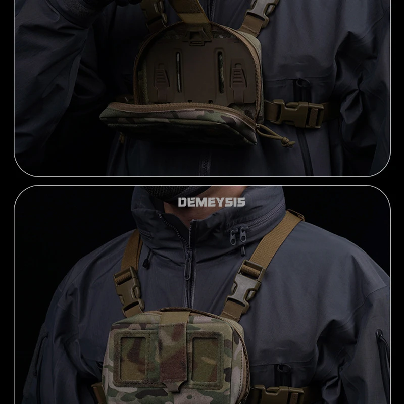 Portador de placa táctica, bolsa para teléfono móvil, bolsa plegable para tablero de navegación, doble cremallera, para caza, Airsoft, aparejo de pecho, bolsas para mapas - imagen 5