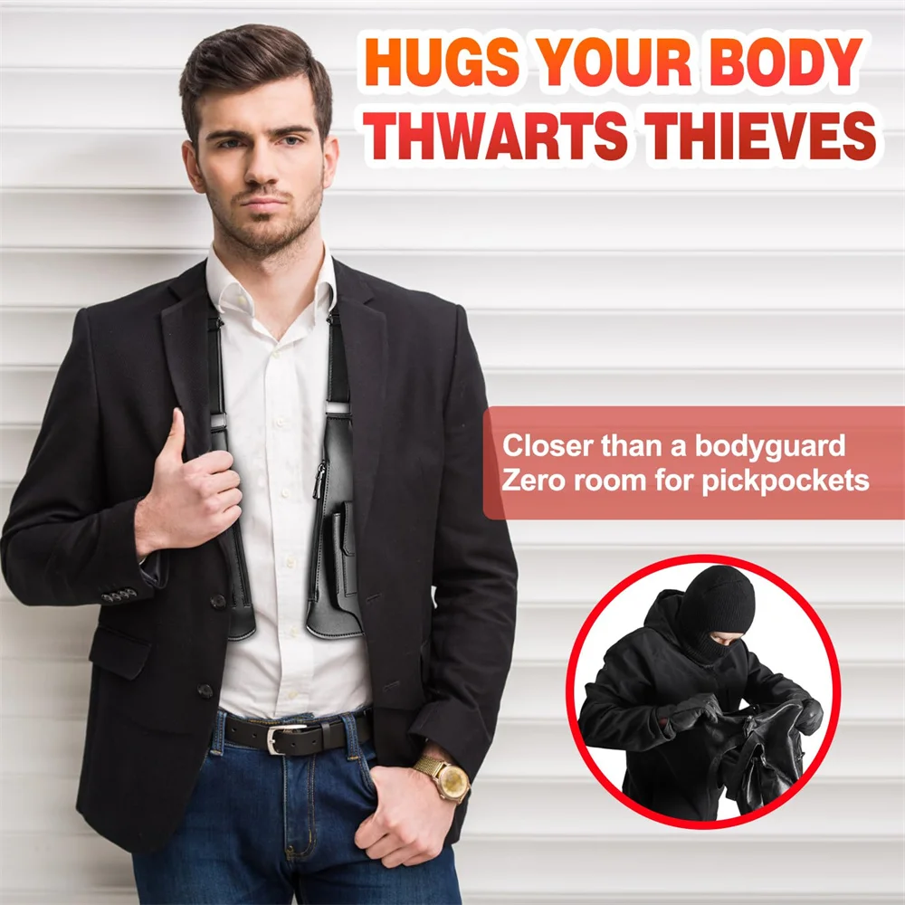 Bolso táctico de hombro para axila, bolsa de aparejo para el pecho, funda para teléfono ajustable oculta antirrobo, bolso cruzado resistente al agua de PU - imagen 3