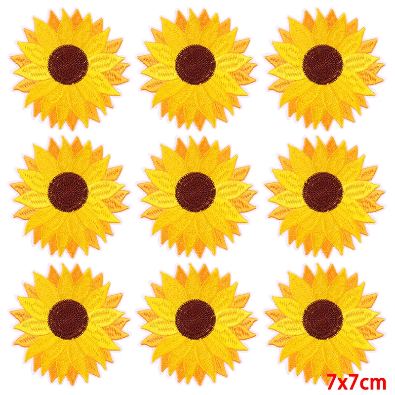 Parche bordado de flores de dibujos animados para ropa, parche Fusible de girasol, parches para planchar para ropa, apliques DIY, 10 piezas por lote - imagen 2