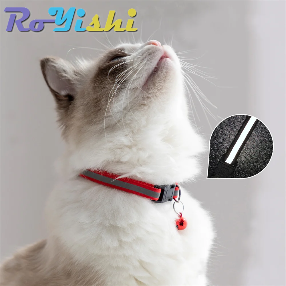 2 unids/pack 12 colores reflectantes ajustables para gatos y perros pequeños collares con campanas suministros para mascotas - imagen 3