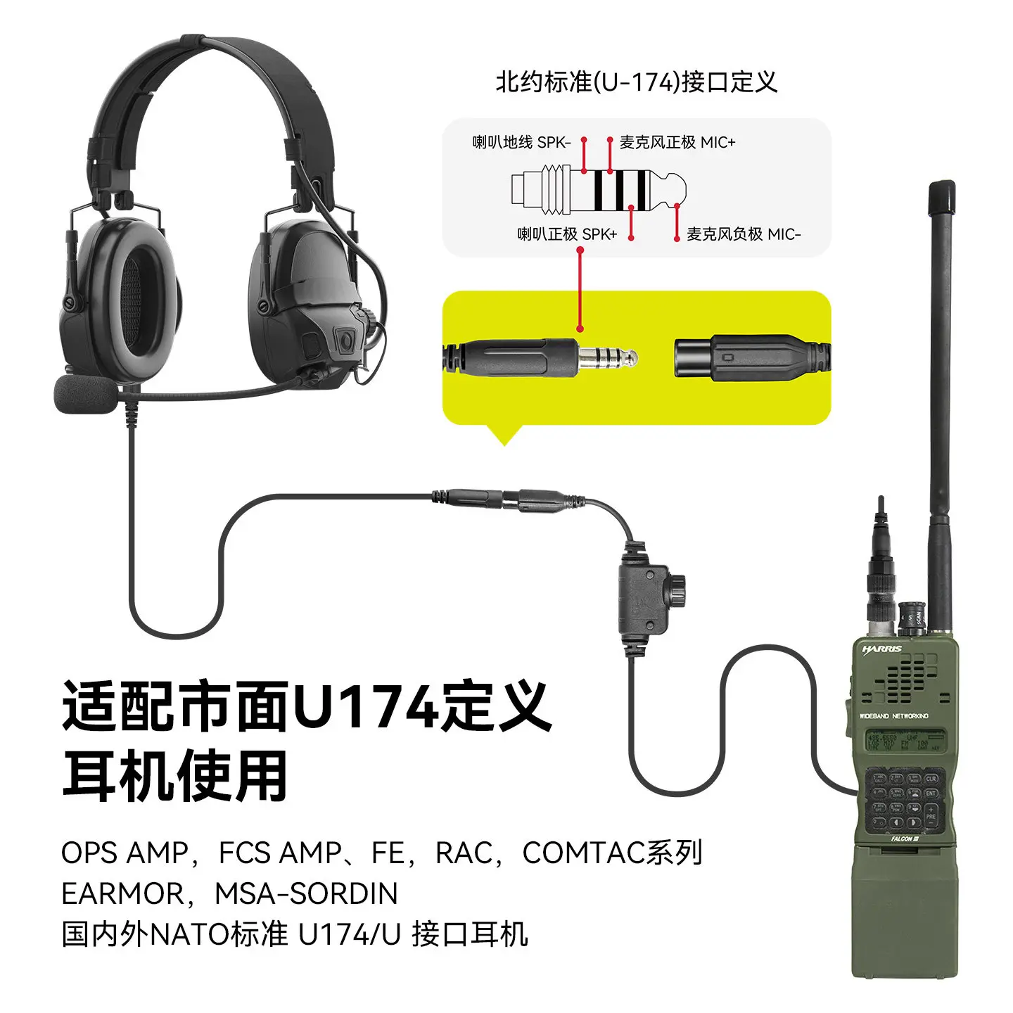 Conector PTT 6 pines estándar militar para auriculares tácticos - imagen 3
