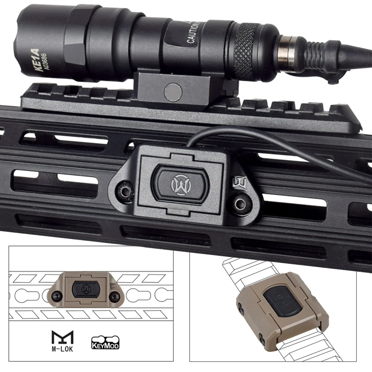 Botón táctico caliente presión remota SF interruptor cola Surefire M300 M600 m-lok Keymod 20mm Rail Rifle Airsoft Scout arma luz
