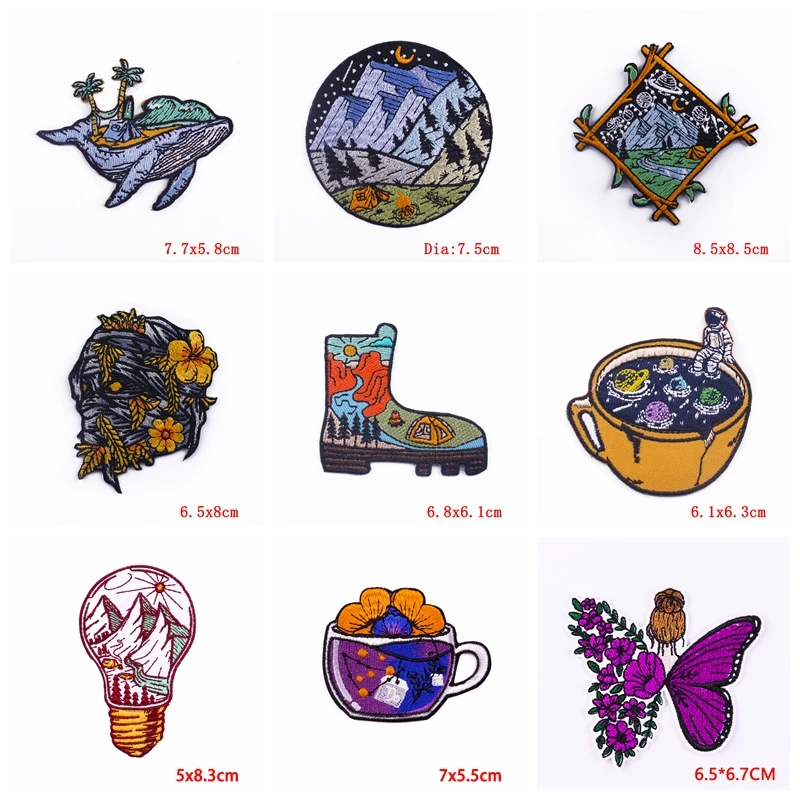 Parches bordados de mariposa para planchar en la ropa, parches de aventura de montaña, para viajes al aire libre, pegatina para ropa, 10 unids/lote - imagen 2