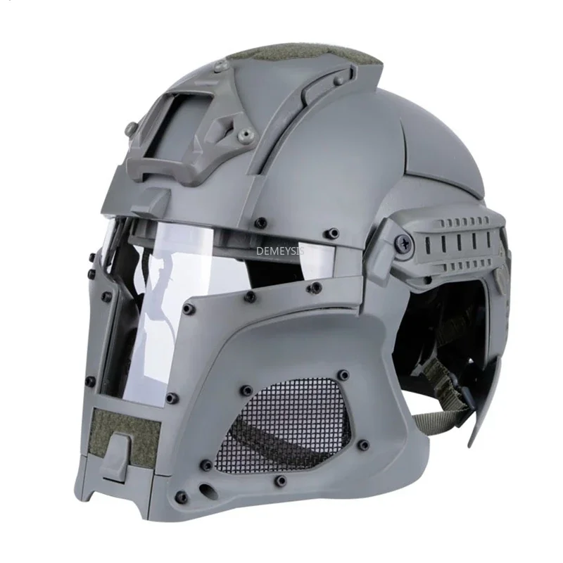 Casco táctico de cara completa Airsoft, malla de acero, lente de PC HD, cascos compactos para acampar, juegos de combate al aire libre - imagen 3