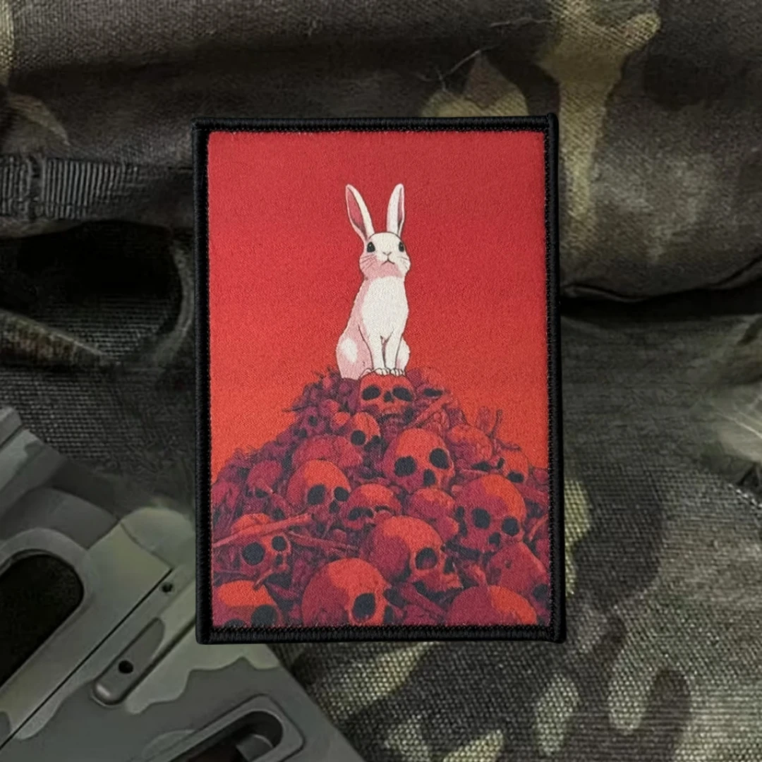 Parche de insignia de moral divertido "conejo esqueletos", emblema táctico militar, parches de gancho y bucle impresos para ropa, pegatinas para mochila - imagen 4