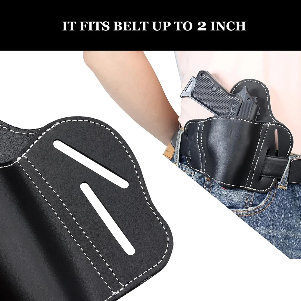Funda táctica para cinturón de pistola de cuero OWB, funda para panqueques de transporte oculta con 3 ranuras para Colt 1911 Glock Sig Sauer Remington Ruger y más - imagen 4