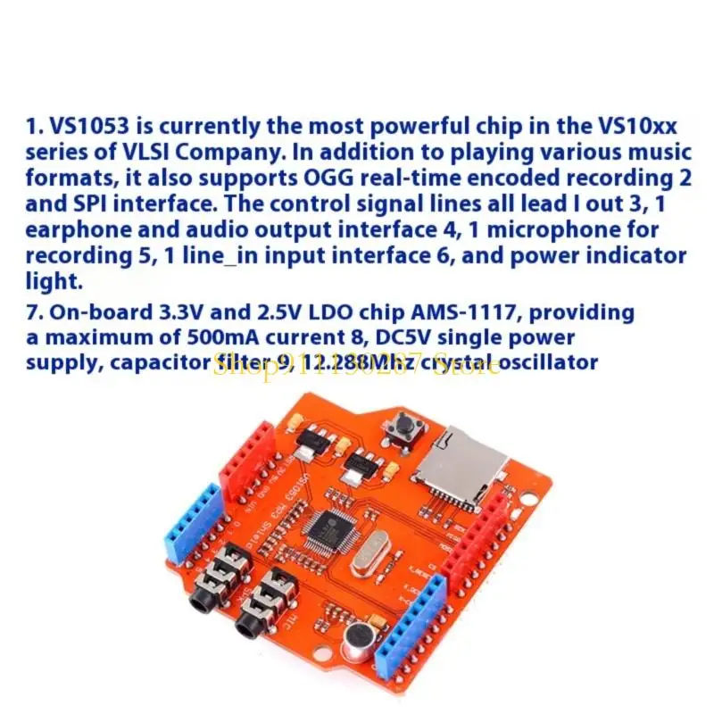 Módulo MP3 J1HC VS1053 con ranura para tarjeta TF, módulo placa desarrollo grabación 12.288mhz con salida 3,5mm - imagen 3