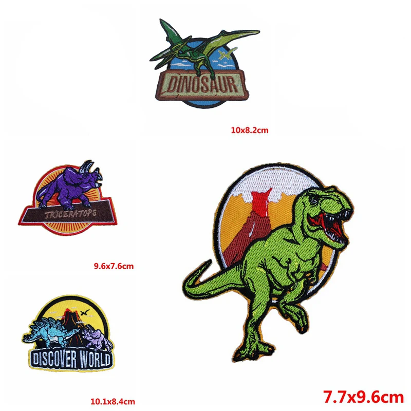 Parches bordados para planchar en ropa, apliques de dinosaurio de dibujos animados, parches de costura en ropa DIY, venta al por mayor, 10 piezas - imagen 3