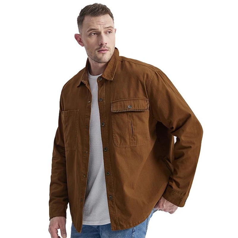 Camisa de algodón lavado de alta calidad para hombre, camisas casuales de Color sólido, blusa con cuello vuelto, Tops de manga larga - imagen 3