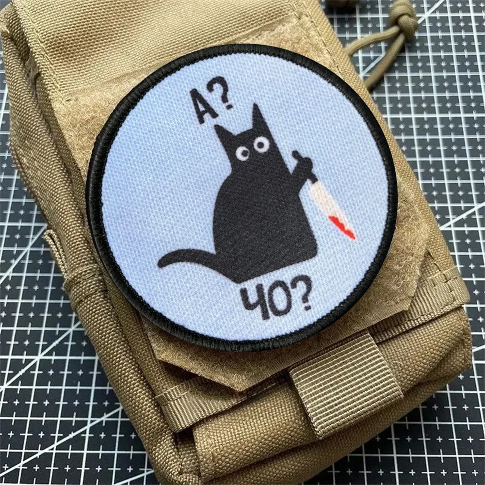 Parche táctico de gato de Robert, divertido gato con cuchillo, parches de gancho y bucle, insignia de moral, brazalete del ejército militar, pegatinas para mochila - imagen 2