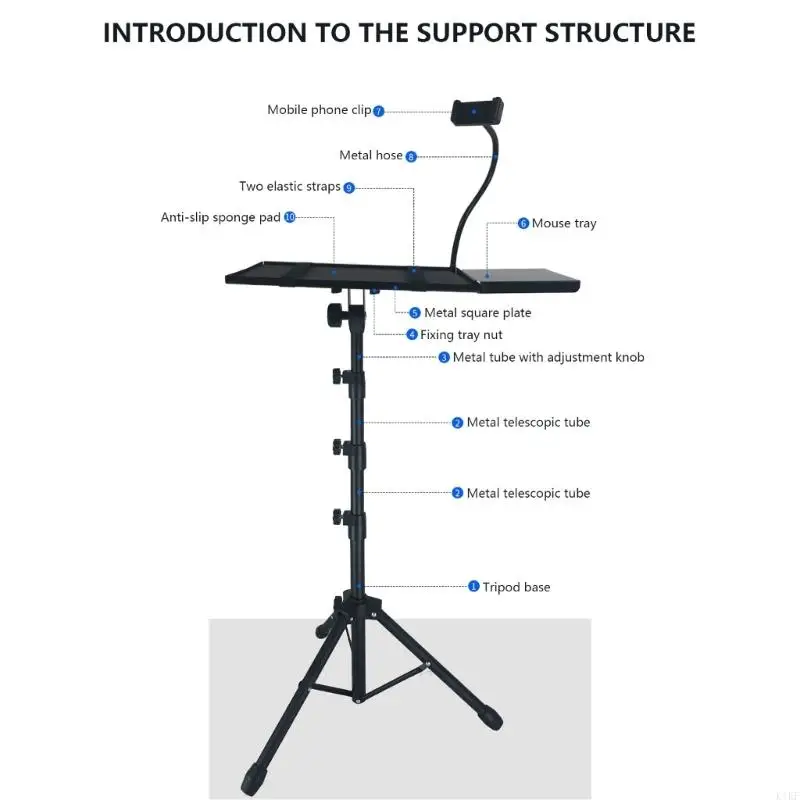 Soporte para proyectores 23-63 pulgadas, altura ajustable, bandeja 14,9x11,2, soporte para ordenador portátil K1KF - imagen 4