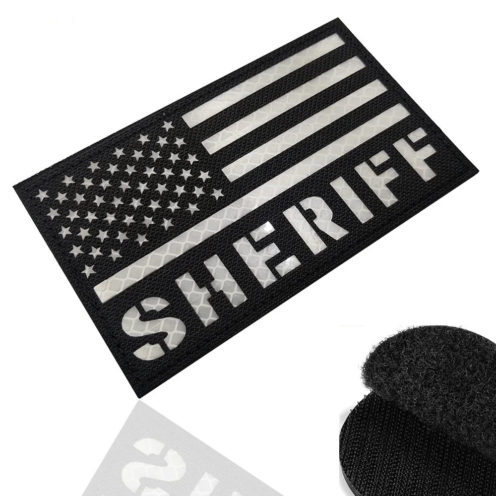 Parche Klett reflectante con emblema de moral de bandera a rayas y estrellas de SHERIFF de EE. UU., brazalete, accesorios tácticos, parches militares, pegatina para mochila - imagen 3