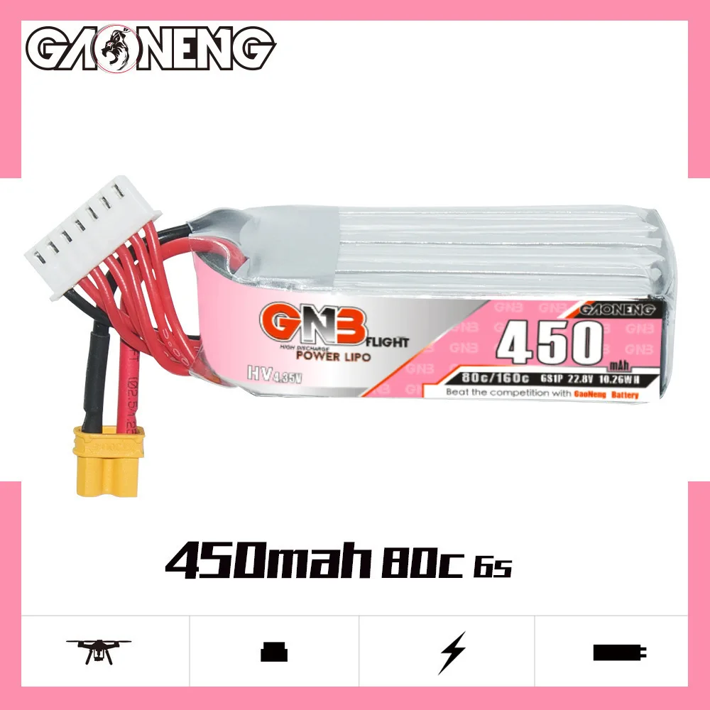 GNB-batería Lipo 6S 22,8 V 450mAh 80C/160C para Dron de carreras, FPV, cuadricóptero, piezas de modelo, batería de 22,8 V - imagen 2