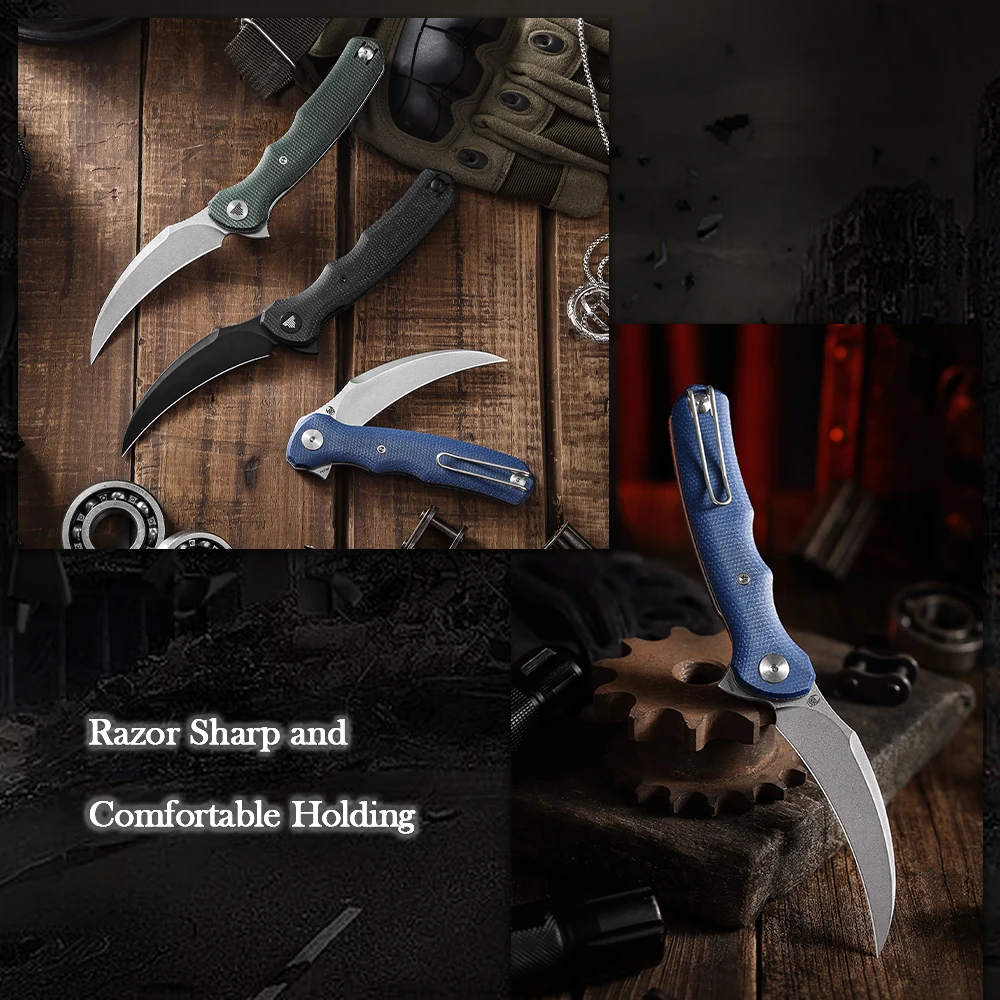 TRIVISA Pikal Cuchillo EDC plegable Hawkbill con clip y micarta - imagen 5