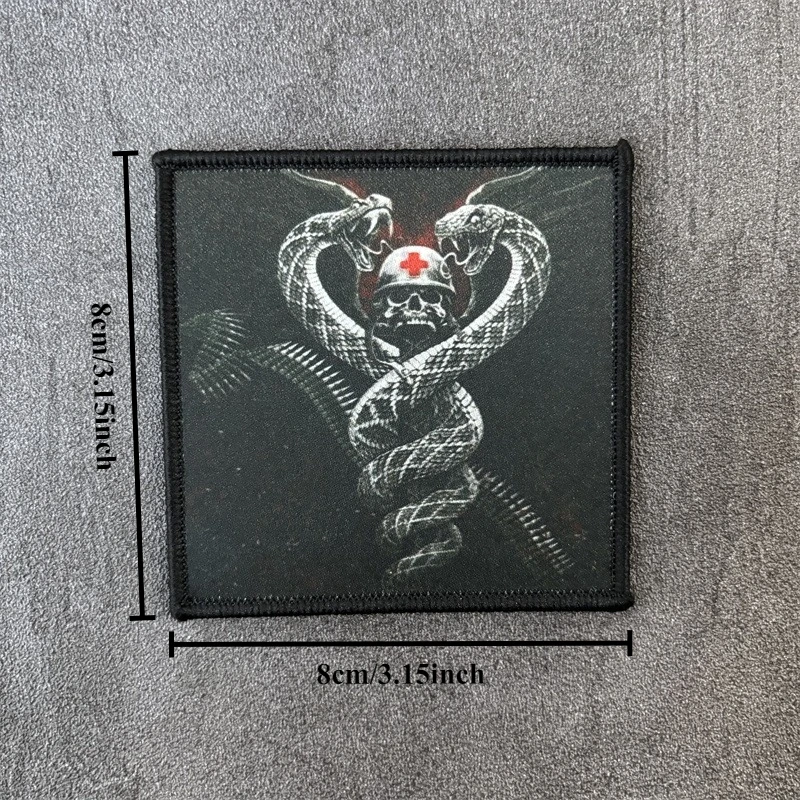 Parche impreso de dos serpientes, insignia de moral militar médica, parches tácticos con gancho, accesorios para mochila y ropa, pegatinas - imagen 3
