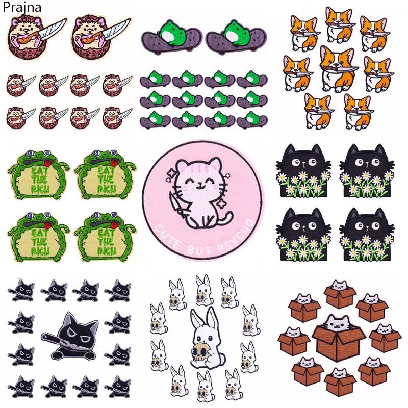 Parche bordado de animales de dibujos animados, chaquetas de costura DIY, gato, Rana, conejo, Corgi, parches para planchar en la ropa, venta al por mayor, 10 unids/lote - imagen 2