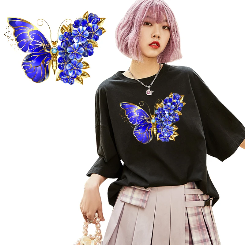 Prajna mariposa flor transferencias de hierro chica parches para ropa de tacón alto parches térmicos para ropa parche de transferencia de calor de verano - imagen 5