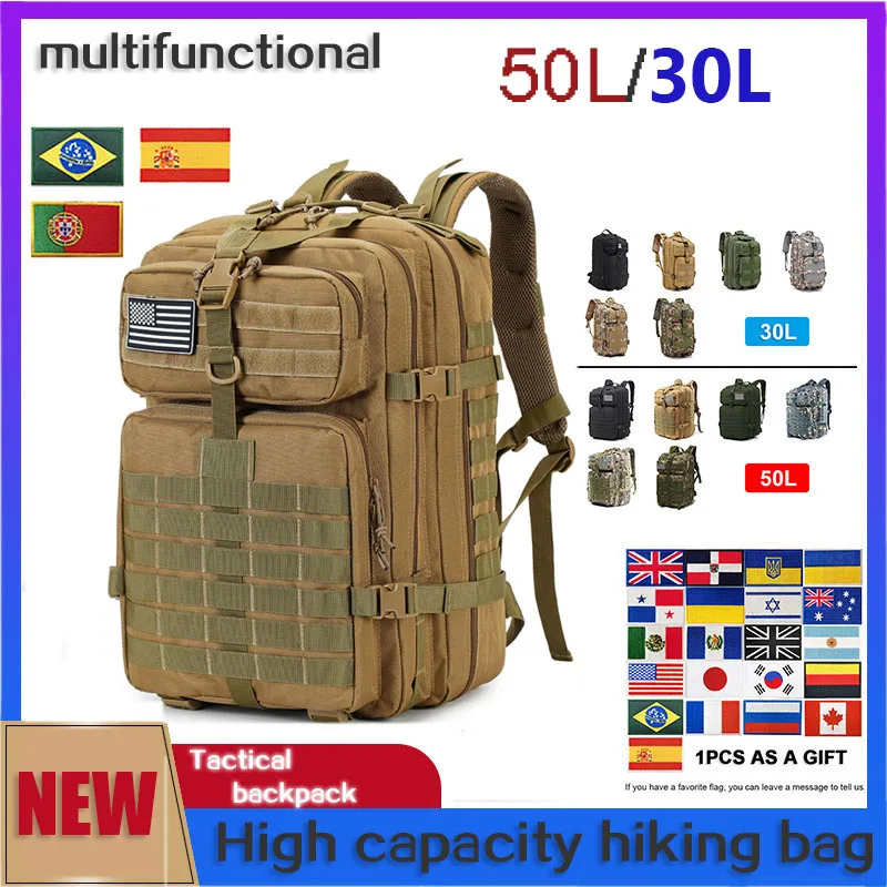 Mochilas de senderismo al aire libre para hombres y mujeres, mochila táctica de 30L/50L, bolsas de senderismo al aire libre, bolsa de caza, impermeable, Camping - imagen 4