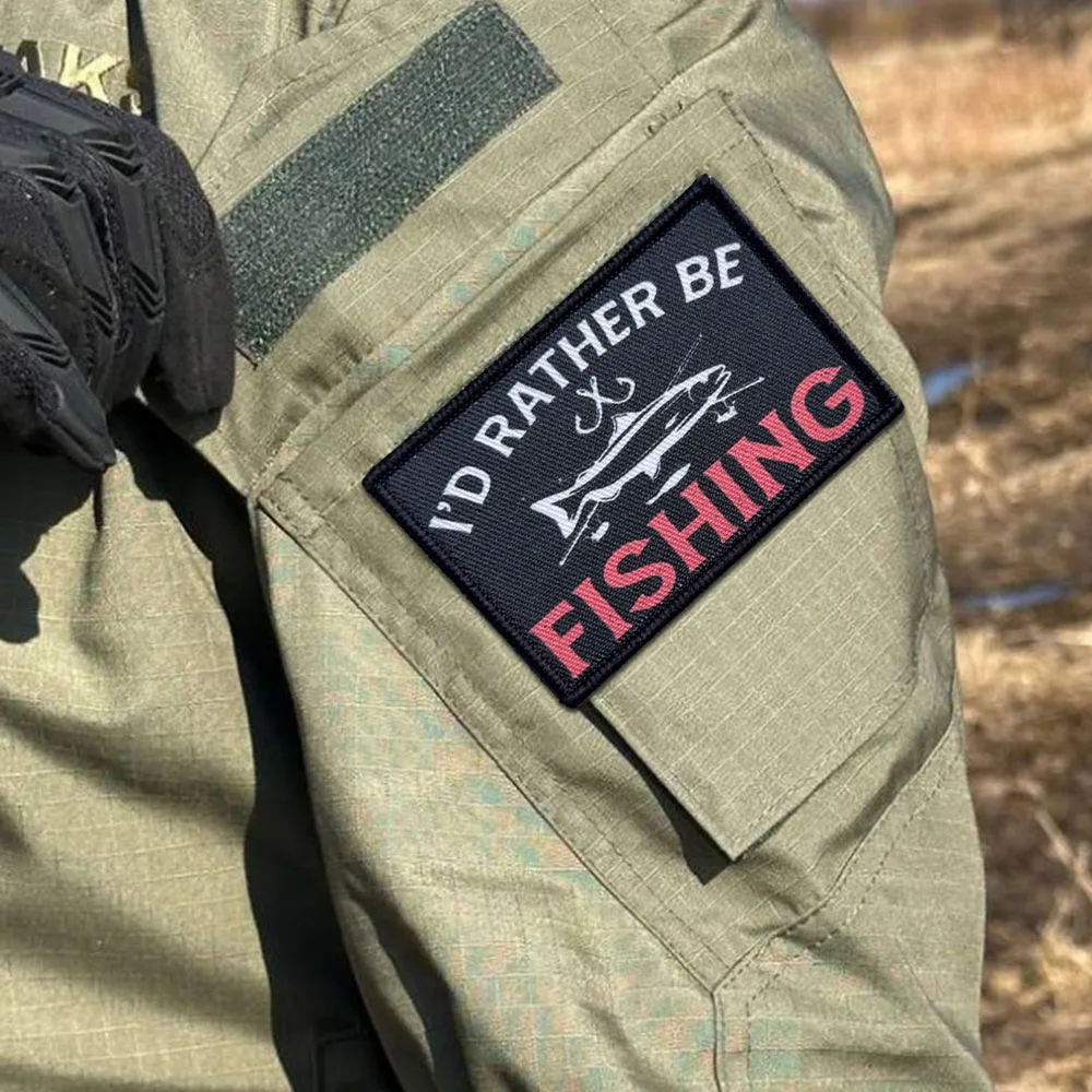 Preferiría estar pesca moral parche táctico parches de gancho y bucle insignia militar pegatinas para mochila brazalete casco apliques - imagen 3