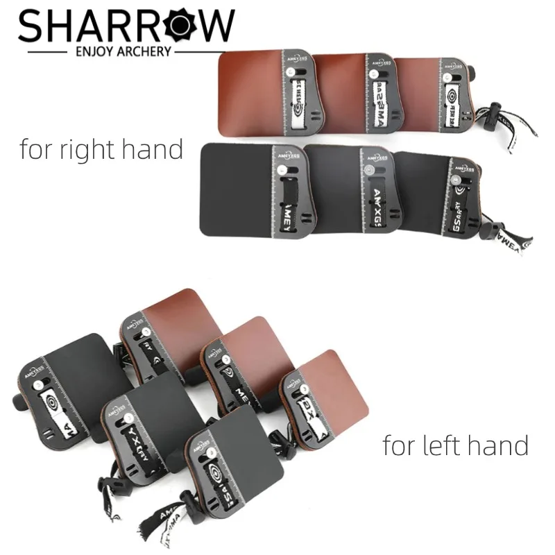 Protector de dedo de tiro con arco S/M/L, piel de vaca + placa de aleación de aluminio, pestaña de dedo ajustable, mano izquierda/derecha para tiro con arco, Protector de caza - imagen 2