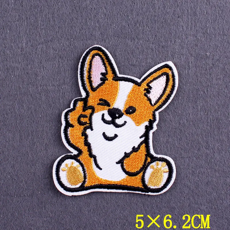 Parche bonito de gato Corgi, parches para planchar para pegatinas de ropa, parche bordado de dibujos animados DIY para ropa, insignias de rayas en mochila - imagen 5