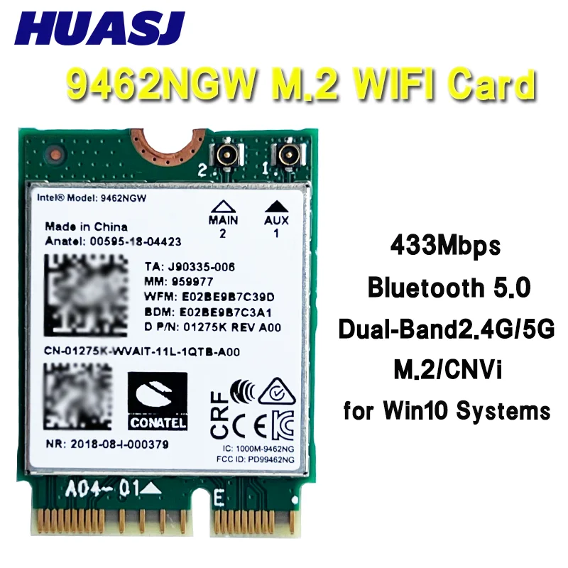 Adaptador de tarjeta Wifi de doble banda AC inalámbrico para 9462NGW CNVI NGFF M.2 Key E con antenas Bluetooth 5,0 para sistemas Win10